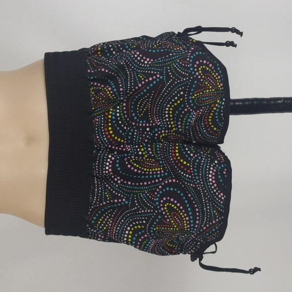 Target Womens Board Shorts Size 8 Black Pink Spot Elastic Waist Ruched Sides NEW - Picture 2 of 9